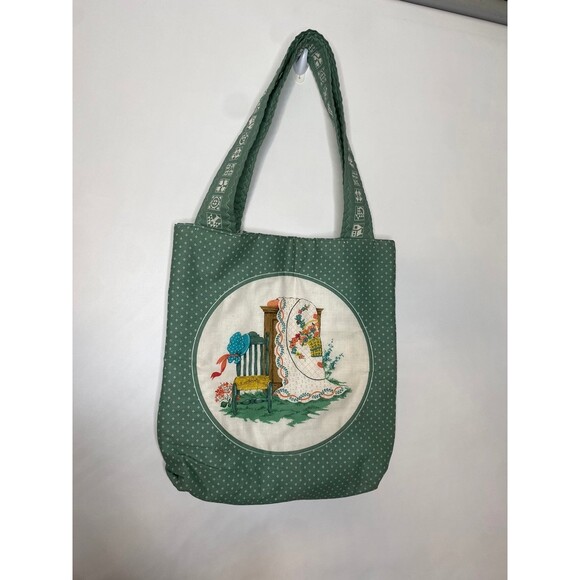 Vintage quilt Green cottonagecore Tote Bag retro - Picture 6 of 7
